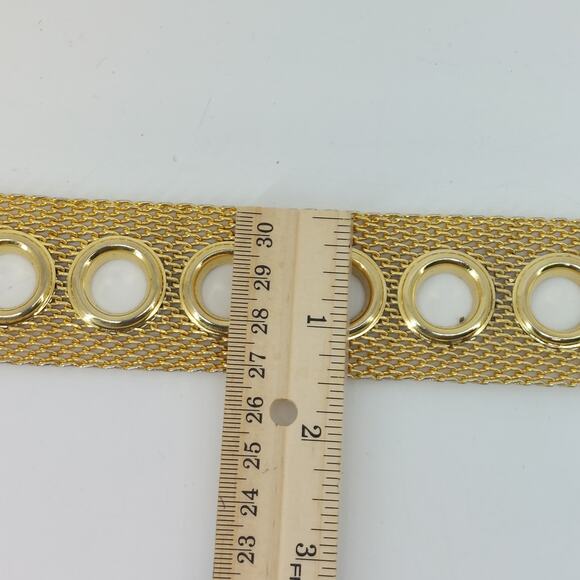 Gold Tone Women's Mesh Grommet Metal Belt 70s Disco Cosplay - Picture 4 of 12